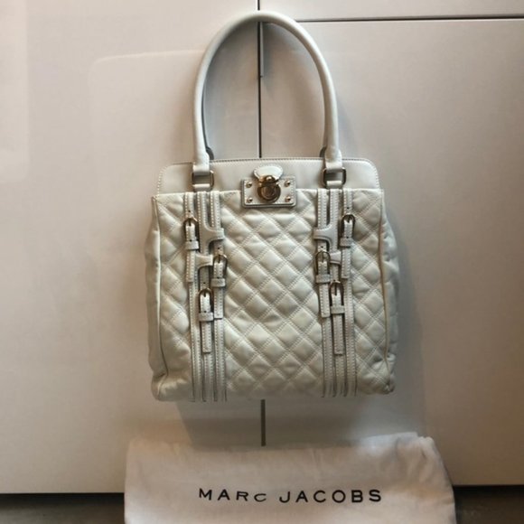 Marc Jacobs Ivory Stone Leather Quilted Tote